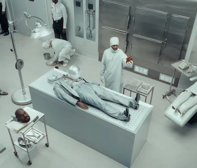 Ye e Don Toliver no videoclipe surrealista de OK, dirigido por Bianca Censori
